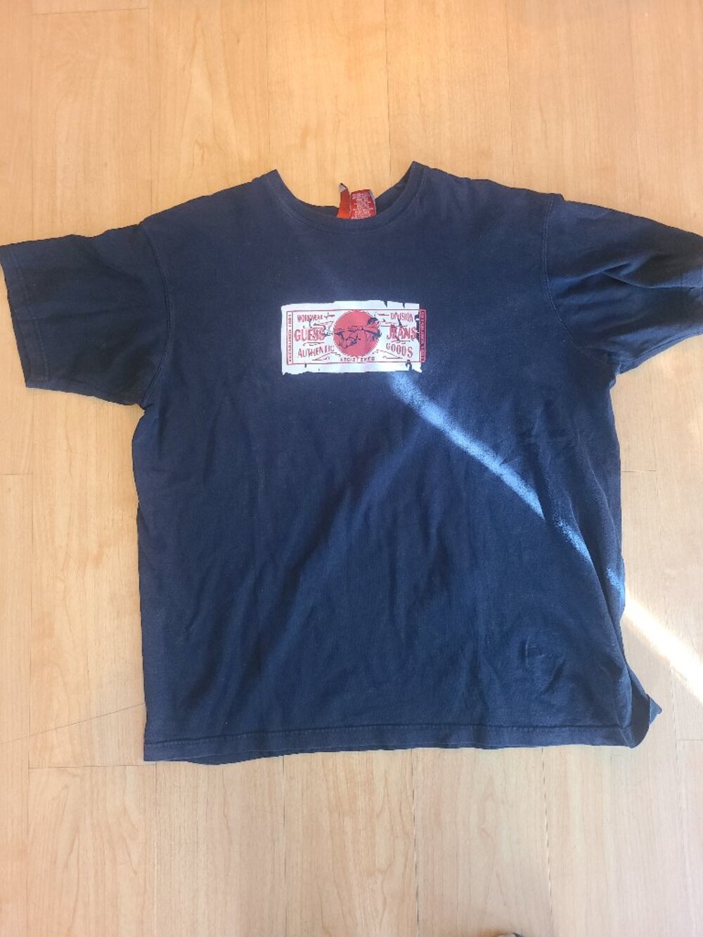 Vintage Guess Jeans Mens T Shirt XL Navy Blue Graphic Print Graphic Tee Cotton